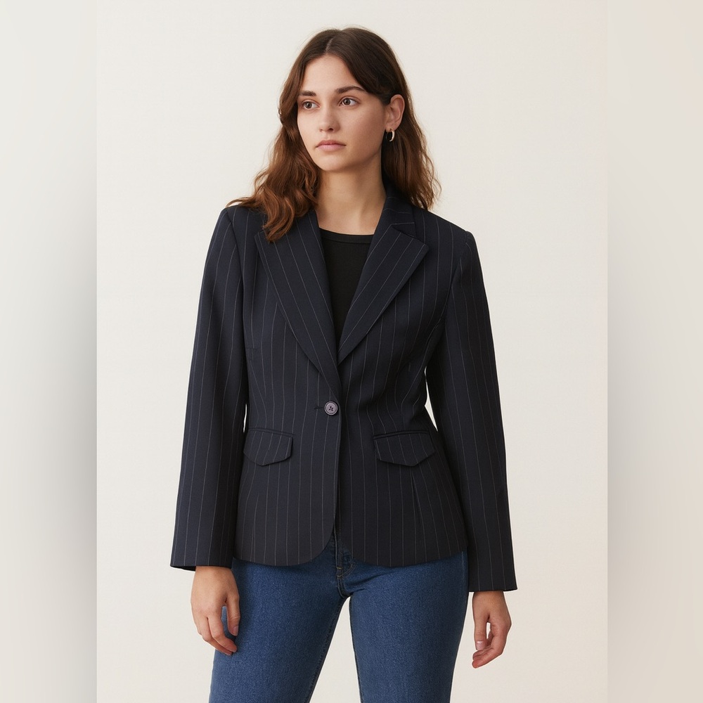 Larry Levine Women's Navy Pinstripe Blazer